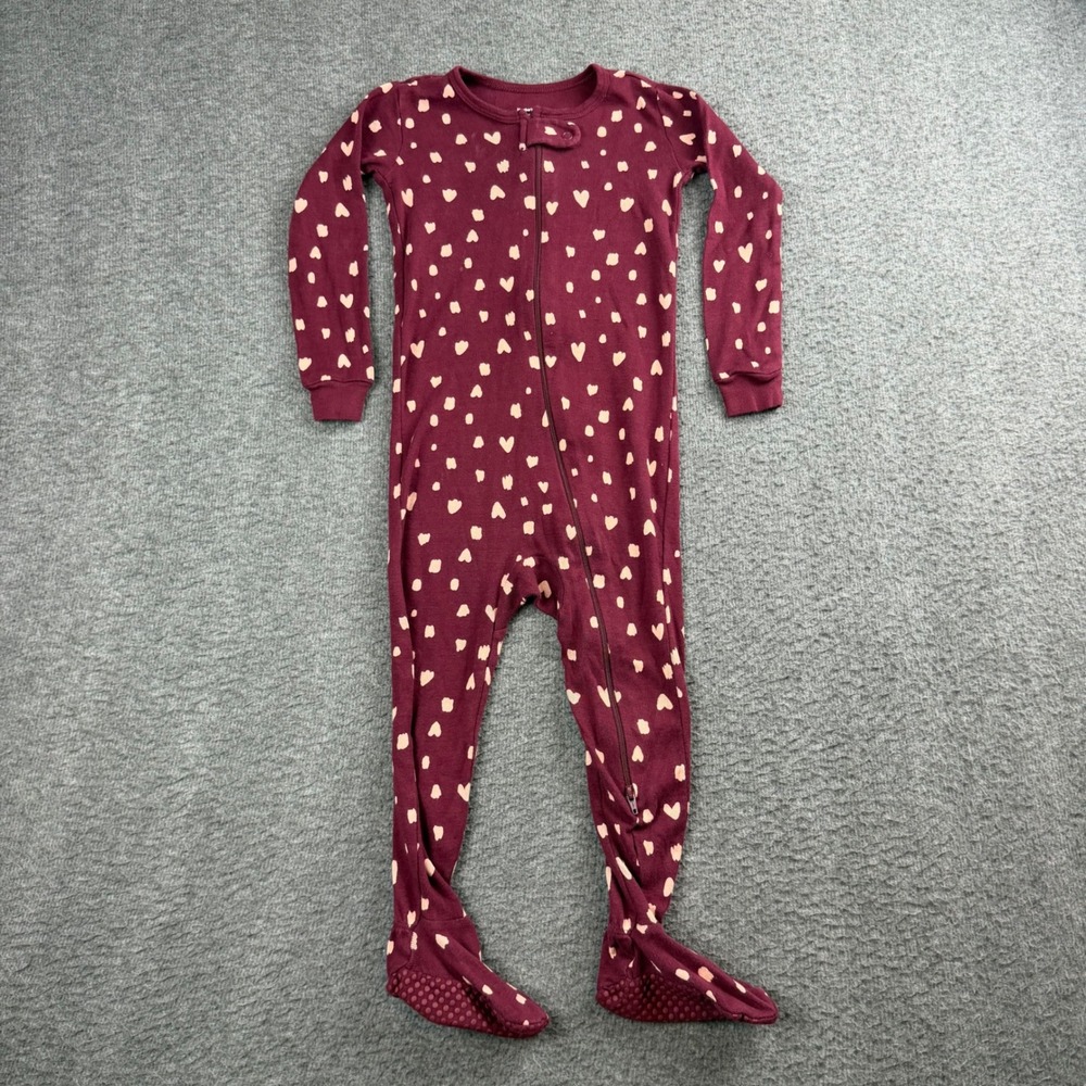 Member's Mark Sleep & Play Kids 24M Burgundy Heart Print‎ Footed Pajamas
